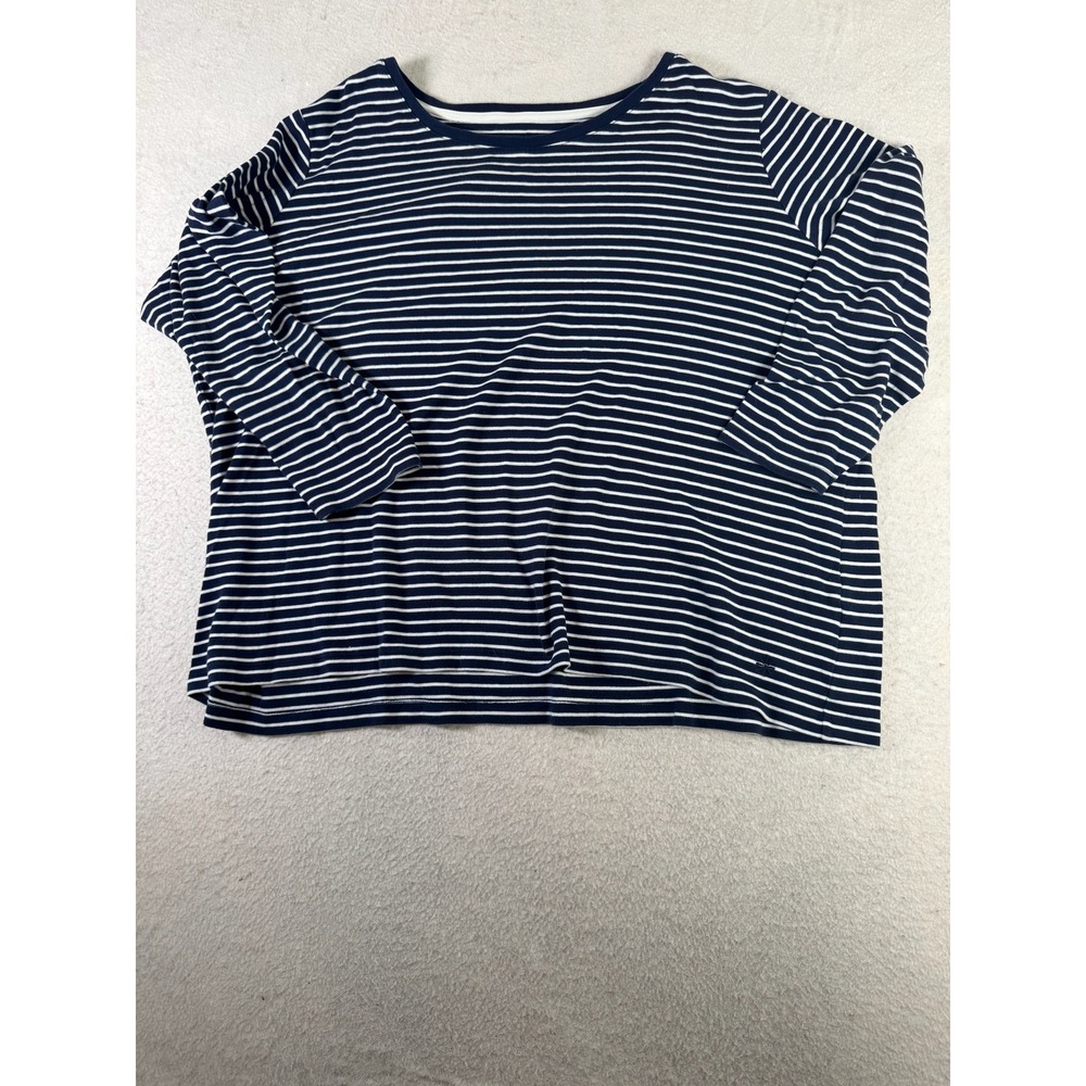 Isaac Mizrahi Live Top Womens 4X Navy White Striped Excellent 3/4 Sleeve Cotton